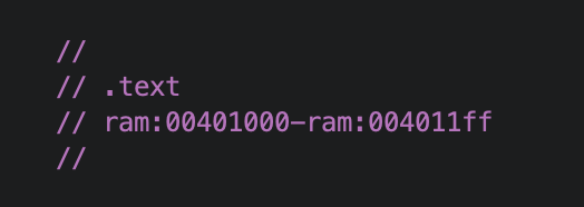 Ghidra shows the .text section